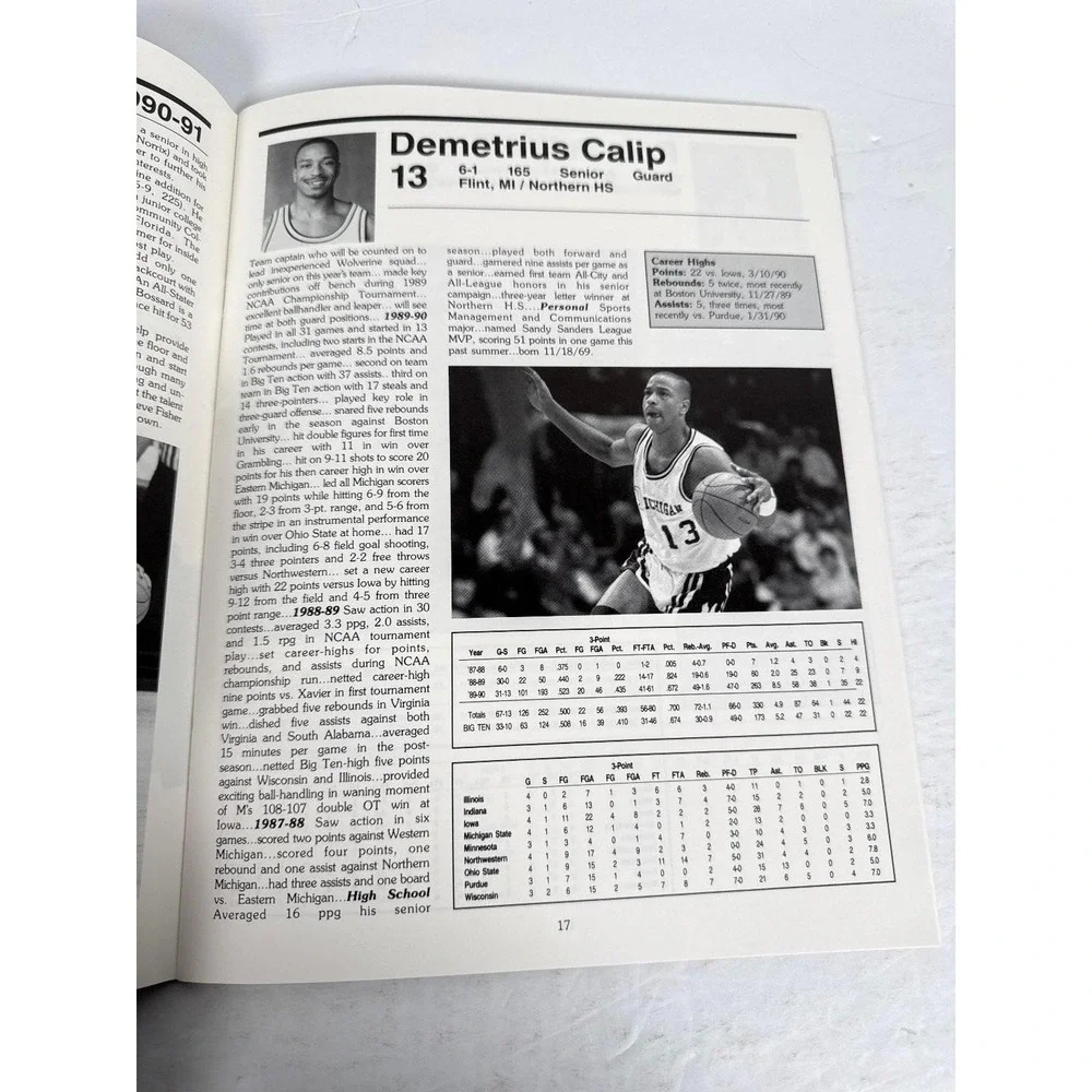 1990-91 Michigan Basketball Media Guide Wolverines NCAA Roster Schedule